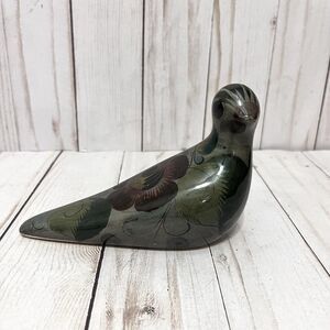 Vintage Tonala Mexican Bird Folk Art Ceramic Dark Grey Colors